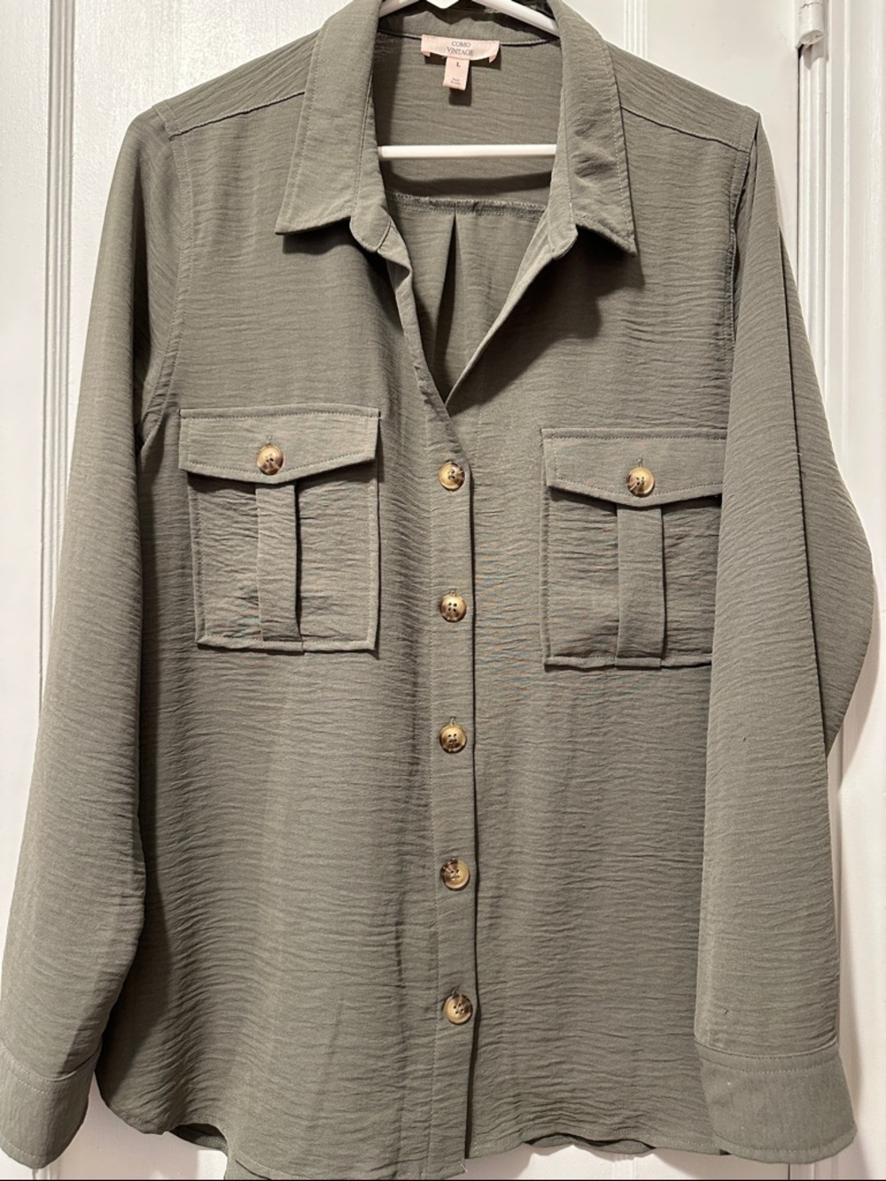 Como Vintage Olive Utility Button-Front Blouse